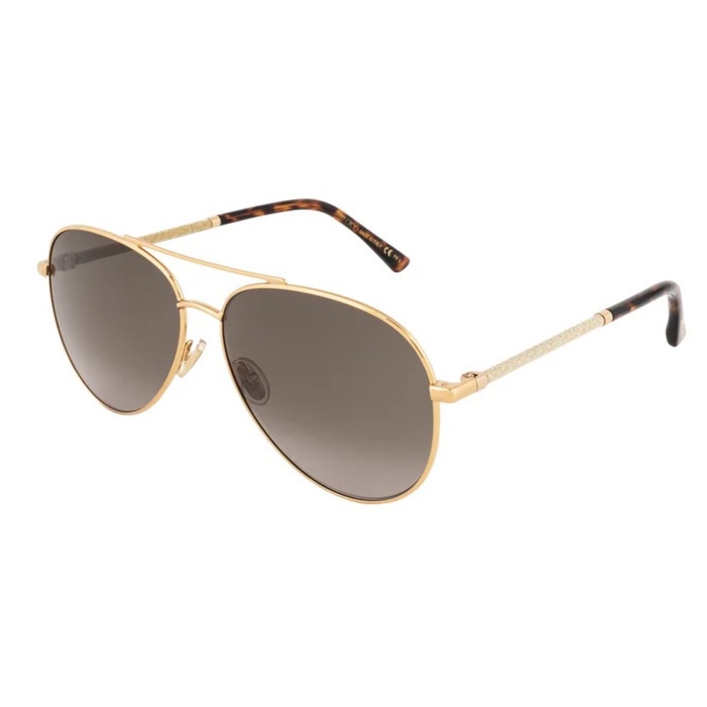 NEW Jimmy Choo Gold Frame Aviator Sunglasses with Brown Gradient Lenses